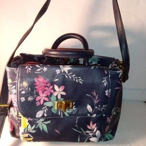 BLUE MERONA FLORAL CROSSBODY WOMEN'S HANDBAG W/ GOLD HARDWARE